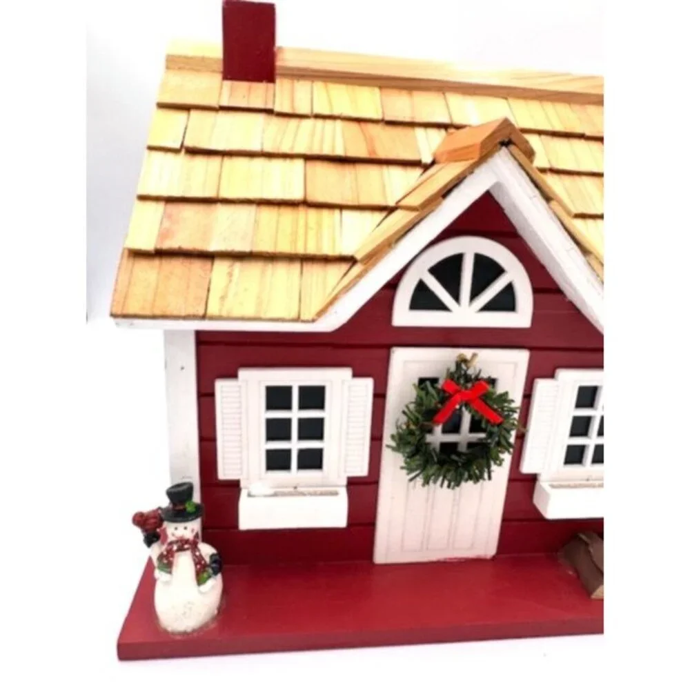 NWT Decorative Red & White Birdhouse w/Shingle Roof & Festive Holiday Accents